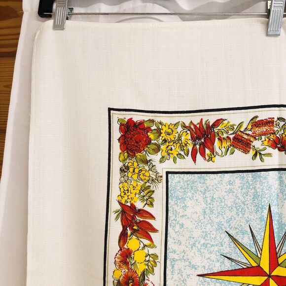 Vtg Australia Wall Hanging Linen Table Cloth Map Large 54" x 51" Kangaroo Floral - Picture 3 of 12